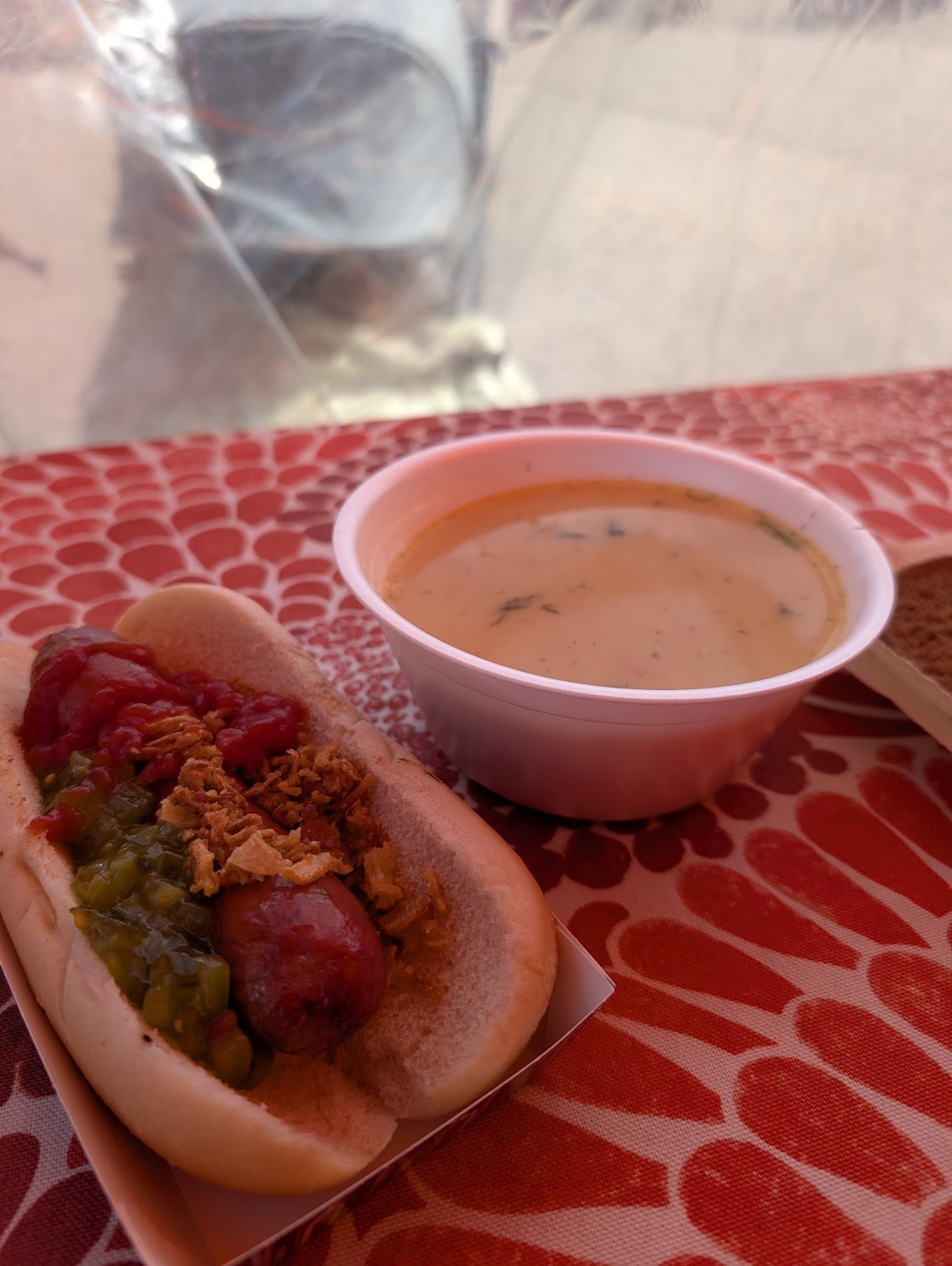 Salmon soup and reindeer sausage